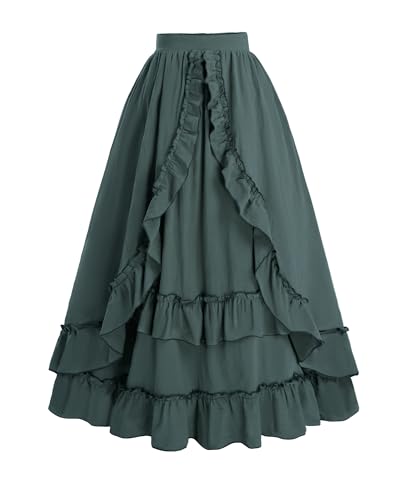 FCCAM Mittelalter Rock Damen Grün Halloween Stufenrock Lang Renaissance Maxirock A-Linie High Waist Vintage Skirts for Women, Grün, S von FCCAM