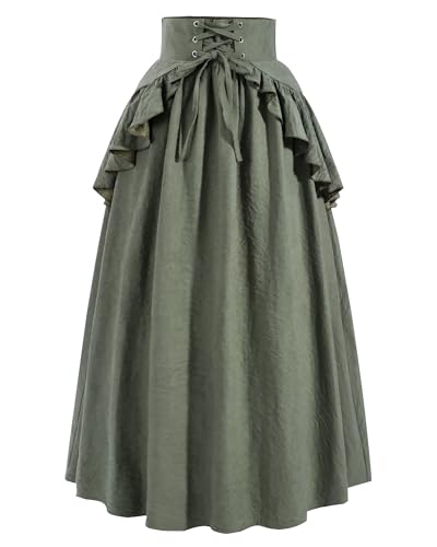 FCCAM Mittelalter Rock Renaissance Lang Viktorianischer Piratenrock Maxirock Damen Lang Grün,XL von FCCAM