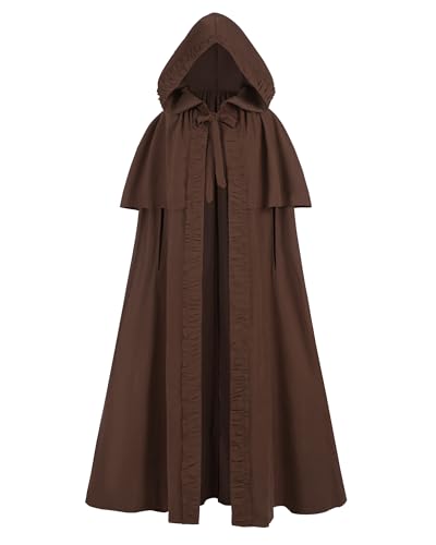 FCCAM Mittelalter Umhang Damen mit Kapuze – Halloween Cape Vampir Kostüm Hexe Frauen Umhang Schwarz Vampirumhang für Karneval, Fasching & Cosplay, Braun, S von FCCAM