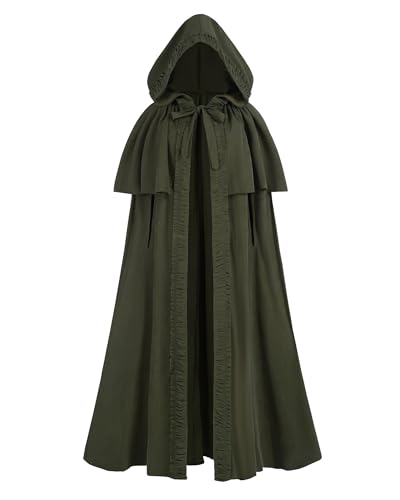 FCCAM Mittelalter Umhang Damen mit Kapuze – Halloween Cape Vampir Kostüm Hexe Frauen Umhang Schwarz Vampirumhang für Karneval, Fasching & Cosplay, Grün, S von FCCAM
