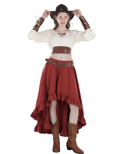 FCCAM Piratin Kostüm Damen Piratin Braut Kostüm Damen Piratenkleid Bluse Rock Set Piraten Outfit Fasching Karneval Kostüm, S von FCCAM