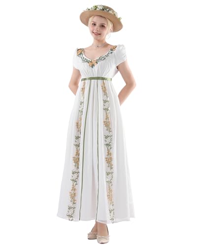 FCCAM Regency Kleider für Frauen 1800er Vintage Kleid Viktorianisches Ballkleid Glegantes Kleid Empire Taille Kleid, L von FCCAM