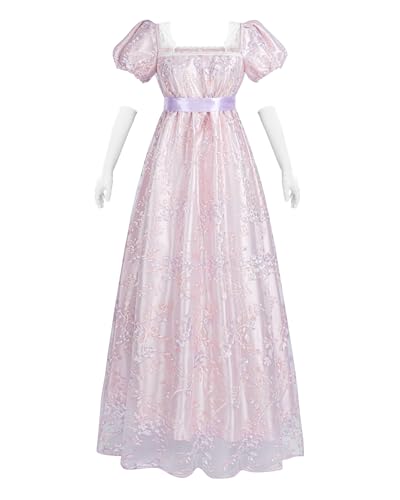 FCCAM Regency Kleider für Frauen 1800er Vintage Kleid Viktorianisches Ballkleid mit Handschuhen, Lichtviolett, M von FCCAM