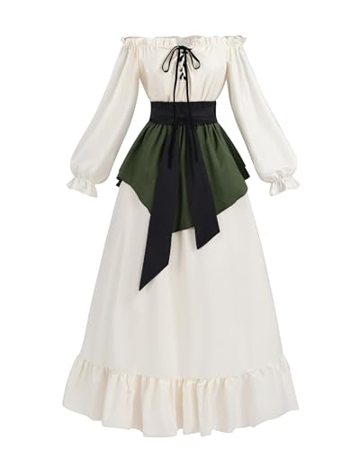 FCCAM Renaissance Kleid Damen Mittelalter Kleid Damen Lang Weiß Burgfräulein Kostüm Viktorianisches Kleider Wikinger Kleidung, XXL von FCCAM