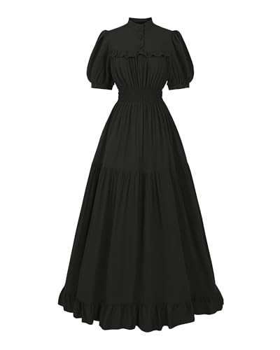 FCCAM Renaissance Kleid Mittelalter Kleidung Damen Vintage Kleider Damen Kleid Kurzarm Viktorianisches Kleider Mittelalter Kleidung Kurzarm, schwarz, S von FCCAM