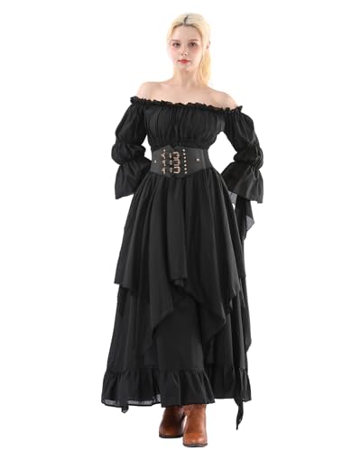 FCCAM Renaissance Kleid Viktorianisches Kleid Mittelalterlich Kleid Langes Kleid Gothic Kleid schwarz Kleid S/M, Schwarz von FCCAM