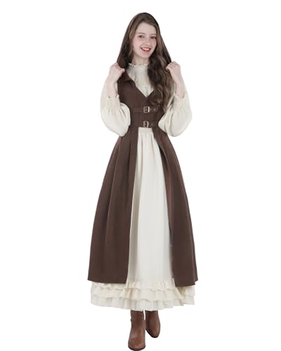 FCCAM Steampunk Jacke Damen Gothic Mantel Damen Viktorianisch Jacke Mittelalter Mantel Lang Braun,L von FCCAM