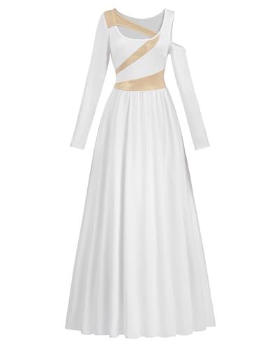 FCCAM Tanzkleid Damen Liturgisch Lob Kleid Metallic Spleiß Lyrisch Tanzkleider Langarm Freizeitkleid Kirche Anbetung Gebet Kleider Ballsaal Dancewear, M von FCCAM