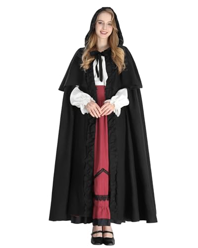 FCCAM Umhang Mittelalter Umhang Damen Cloak Umhang Mittelalter Cape Damen Umhang mit Kapuze, Schwarz Umhang, M von FCCAM