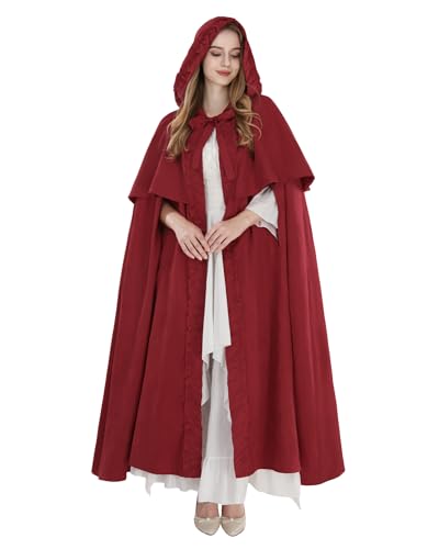 FCCAM Umhang Halloween Damen Umhang Mittelalter Halloween Umhang mit Kapuze Roter Umhang mit Kapuze Roter Umhang Damen Umhang Hexe Damen Vampir Umhang Frauen, Rot, M von FCCAM