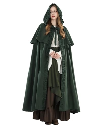 FCCAM Umhang Mittelalter Umhang Damen Cloak Umhang Mittelalter Cape Damen Umhang mit Kapuze, Grün Umhang, M von FCCAM