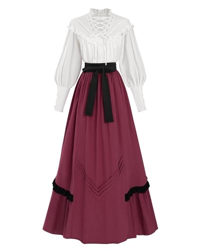 FCCAM Viktorianisches Kleid Mittelalter Damen Set Kleider 19. Jahrhundert Renaissance Kleid Mittelalter Kostüm Damen,S von FCCAM
