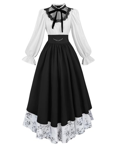 FCCAM Viktorianisches kied Viktorianisches Kostüm Damen Renaissance Kleid Damen Schwarz Medieval Dress Mittelalterkleidung Damen 19. Jahrhundert,XL von FCCAM