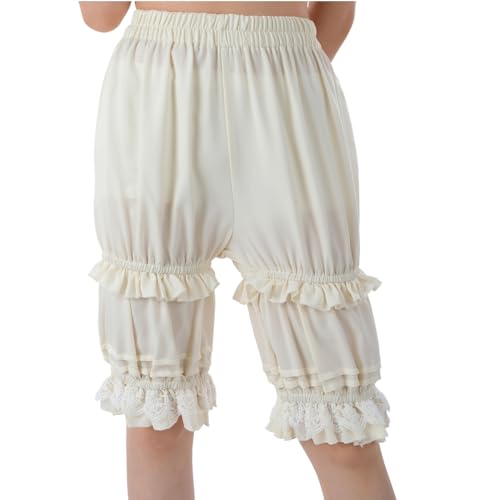 FCCAM Vintage Bloomers Damen Shorts mit Spitze viktorianische Pumphose Off-weiß L von FCCAM