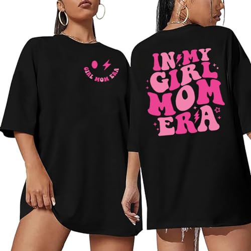 Oversized Girl Mom T-Shirt Women in My Girl Mom Era Shirt Funny Letter Print Mama Tshirt Casual Short Sleeve Tops, Schwarz, Klein Oversized Girl Mom T-Shirt Women in My Girl Mom Era Shirt Funny Letter Print Mama Tshirt Casual Short Sleeve Tops, Schwarz, Klein von FCHICH