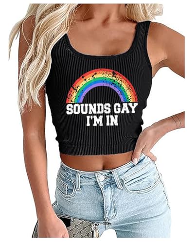Pride bauchfreies Tanktop für Damen, niedliches Regenbogen-Herz-Grafik-T-Shirt für Mädchen, LGBT Gay Pride, bauchfreies Top, lässig, ärmelloses T-Shirt, Schwarz5, Klein Pride bauchfreies Tanktop für Damen, niedliches Regenbogen-Herz-Grafik-T-Shirt für Mädchen, LGBT Gay Pride, bauchfreies Top, lässig, ärmelloses T-Shirt, Schwarz5, Klein von FCHICH
