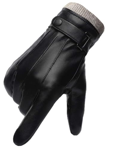 FCHITOP Winter Handschuhe Herren Leder Warm Dick Vlies Winddicht Kälteschutz Thermal Fäustlinge Anti-Rutsch Berührungssensitiver Bildschirm für Outdoor Fahren Camping PU Leder (XXL) von FCHITOP
