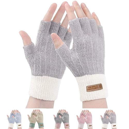 Fingerlose Winterhandschuhe für Damen - Winterhandschuhe Ohne Fingerkuppen Thermohandschuhe Warme Winter Handschuhe Arbeiten Radfahren Fahren von FCHUI