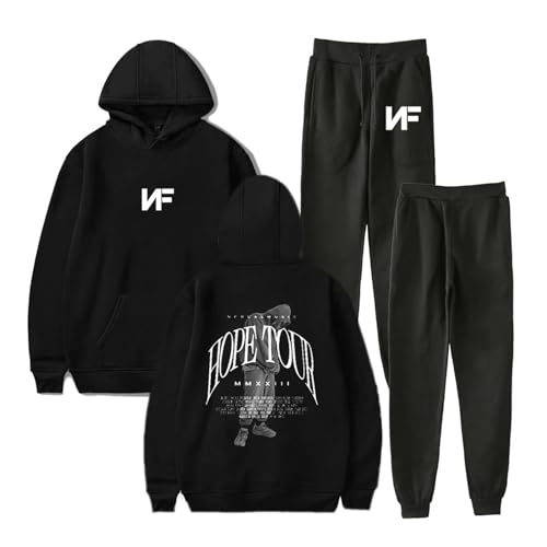 FCJKMNM NF Hope Tour Merch Hoodie Sets Frauen Männer 2D Bedruckte Langarm Kapuzenpulli Hosen Zweiteilige Sets XXS-4XL-Black||XXS von FCJKMNM