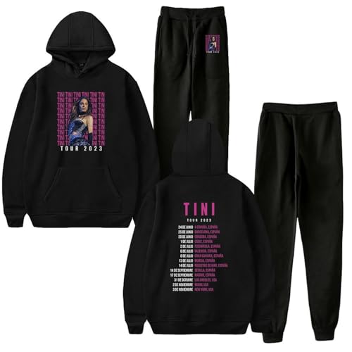 FCJKMNM Tini Stoessel Hoodie Jogger Frauen Männer 2D Letter Druck Langarm Oberteil Hose Zweiteilige Sets XXS-4XL-Black||XXS von FCJKMNM