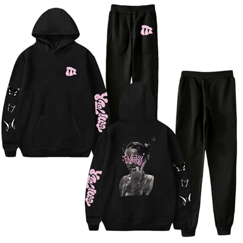 FCJKMNM Tini Stoessel Kapuzenpullover Sets Frauen Männer 2D Gedruckt Langarm Kapuzenpulli Hosen Zweiteilige Sets XXS-4XL-Black||XXS von FCJKMNM