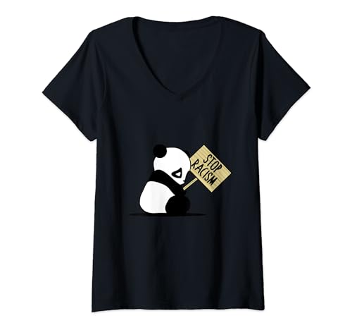 Damen Stop Racism Panda - Gegen Rassismus - Anti Rassismus Panda T-Shirt mit V-Ausschnitt von FCK NZS & Racism - politische Designs gegen Rechts