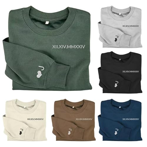 FCLYDER Individuell Bestickte Hoodies für Paare – Personalisiert mit Namen & Datum in Römischen Zahlen(Geburtstag, Hochzeitstag, Valentinstag) – Matching Couple Sweatshirts von FCLYDER