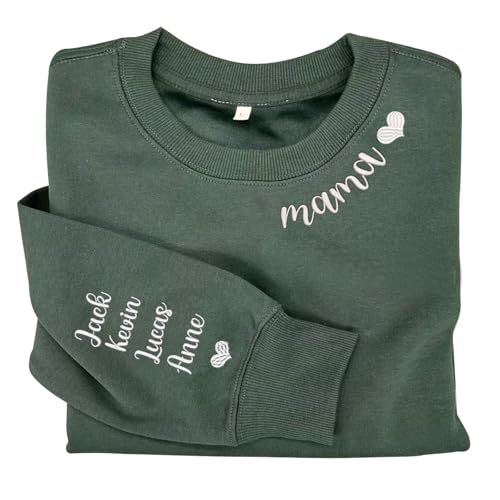 FCLYDER Individuelle Mama-Sweatshirts für Frauen, benutzerdefinierte Mutter am Ausschnitt Hemd mit Kindernamen, Bestickt Kapuzenpullover, Mama Geschenk personalisiert von FCLYDER