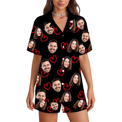 FCLYDER Personalisierte Pyjama Set, Personalisiert Foto PJs für Frauen Männer, Individueller Kurzer Pyjama, Individueller Gesichts Pyjama von FCLYDER