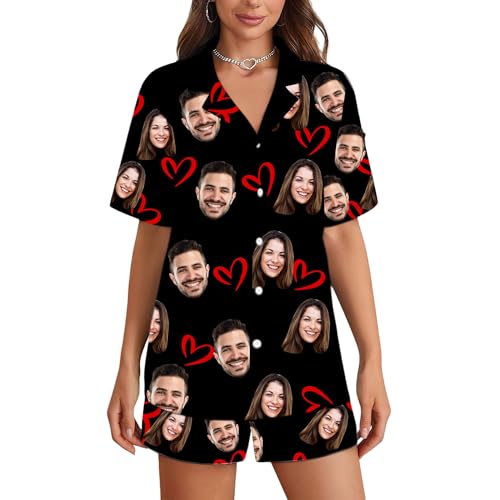 FCLYDER Personalisierte Pyjama Set, Personalisiert Foto PJs für Frauen Männer, Individueller Kurzer Pyjama, Individueller Gesichts Pyjama von FCLYDER