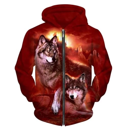 FCMWLKEJI Frühling und Herbst Tiere Wolf Druck 3D gedruckt Reißverschluss Hoodie Herren und Damen Mode Casual Sweater Street Harajuku Lose Jacke, Ghc242711c, L von FCMWLKEJI
