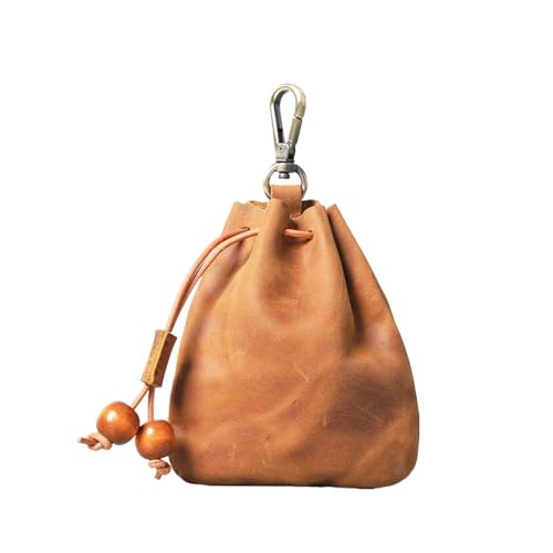 FCMWLKEJI Handgefertigte Leder Münzbörse Damen Einfache Schlüsseltasche Multifunktionale Leder Hüfttasche Herren Kleine Hängetasche, braun, S von FCMWLKEJI
