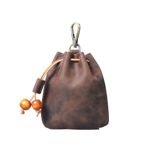 FCMWLKEJI Handgefertigte Leder Münzbörse Damen Einfache Schlüsseltasche Multifunktionale Leder Hüfttasche Herren Kleine Hängetasche, coffee, S von FCMWLKEJI