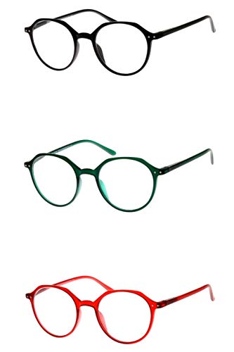 FCN24 GmbH Lesebrille rund mit schönen großen Gläsern in rot grün schwarz für Damen Herren leicht Kunststoff schmale Bügel xl Lesehilfe Sehhilfe alle Dioptrien, Dioptrien:Dioptrien 3.5, Farbe:Schwarz von FCN24 GmbH