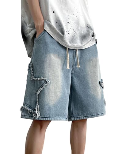 FCOOLYEET Herren Denim Shorts Y2k Baggy Star Jorts Jeans Loose Fit Patchwork Jeans Shorts Y2k Streetwear, C-starblue, X-Large von FCOOLYEET