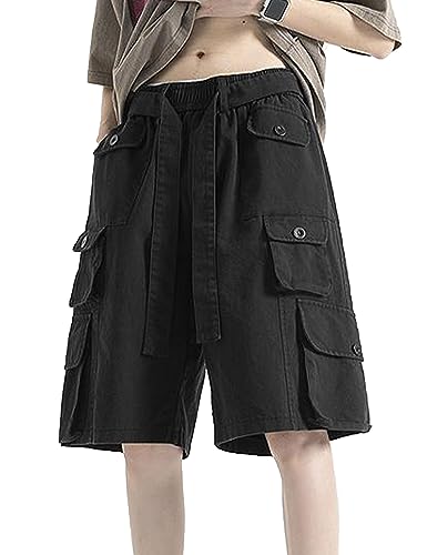 FCOOLYEET Herren Denim Shorts Y2k Baggy Star Jorts Jeans Loose Fit Patchwork Jeans Shorts Y2k Streetwear, Cargo2#schwarz, Klein von FCOOLYEET