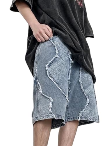 FCOOLYEET Herren Denim Shorts Y2k Baggy Star Jorts Jeans Loose Fit Patchwork Jeans Shorts Y2k Streetwear, Ex-blau, Medium von FCOOLYEET