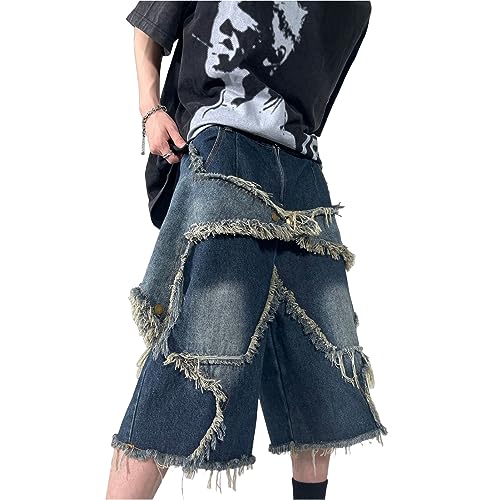FCOOLYEET Herren Denim Shorts Y2k Baggy Star Jorts Jeans Loose Fit Patchwork Jeans Shorts Y2k Streetwear, Ls-Blau, Medium von FCOOLYEET