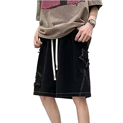 FCOOLYEET Herren Denim Shorts Y2k Baggy Star Jorts Jeans Loose Fit Patchwork Jeans Shorts Y2k Streetwear, Tstar#schwarz, Mittel von FCOOLYEET
