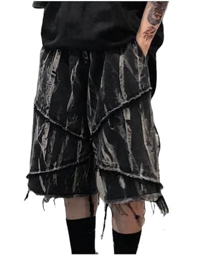 FCOOLYEET Herren Denim Shorts Y2k Baggy Star Jorts Jeans Loose Fit Patchwork Jeans Shorts Y2k Streetwear, Zr-schwarz, Medium von FCOOLYEET