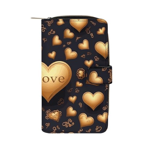 FCTVSKLN Geldbörse für Männer Brieftasche Kartenhalter Reißverschluss Gold Herz und Liebe gedruckt Brieftasche Mehrere Kreditkartenhalter Brieftasche für Männer Frauen, Stil, 19.7 * 11 * 3.5cm, Casual von FCTVSKLN