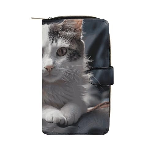 FCTVSKLN Geldbörse für Männer Brieftasche Kartenhalter Reißverschluss Katze auf Matratze gedruckt Geldbörse mehrere Kreditkartenhalter Brieftasche für Männer Frauen, Stil, 19.7 * 11 * 3.5cm, lässig von FCTVSKLN
