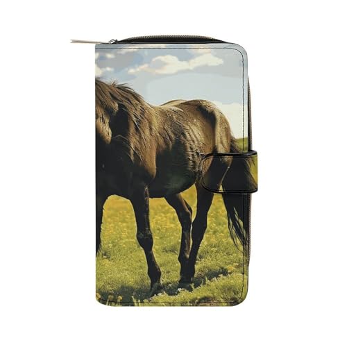 FCTVSKLN Geldbörse für Männer Brieftasche Kartenhalter Reißverschluss Weiden Wildpferde bedruckte Brieftasche mehrere Kreditkartenhalter Geldbörse für Männer Frauen, Stil, 19.7 * 11 * 3.5cm, Casual von FCTVSKLN