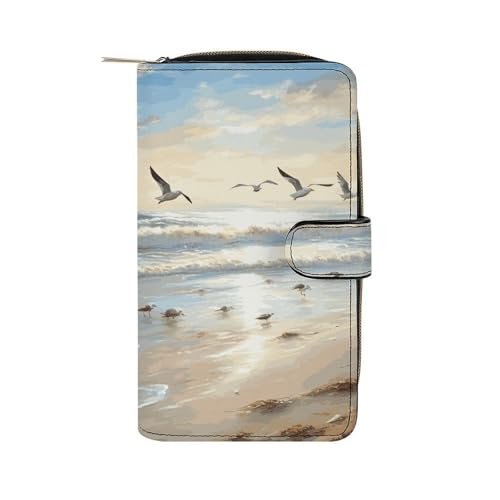 FCTVSKLN Geldbörse für Männer Brieftasche Kartenhalter Reißverschluss der Strand mit Seevögeln bedruckte Brieftasche mehrere Kreditkartenhalter Geldbörse für Männer Frauen, Stil, 19.7 * 11 * 3.5cm von FCTVSKLN