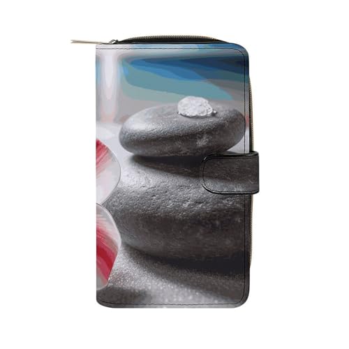 FCTVSKLN Geldbörse für Männer Brieftasche Kartenhalter Reißverschluss tropische Blume und Zen Stein bedruckte Brieftasche mehrere Kreditkartenhalter Brieftasche für Männer Frauen, Stil, 19,7 * 11 von FCTVSKLN