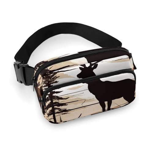 Fanny Packs Wild Elk Silhouette Gedruckt Umhängetaschen für Frauen mit verstellbarem Gürtel für Alltag, Stil, 20 * 13 cm, Fanny Packs, Stil, 20x13cm, Gürteltaschen, Stil, 20x13cm, Hüfttaschen von FCTVSKLN
