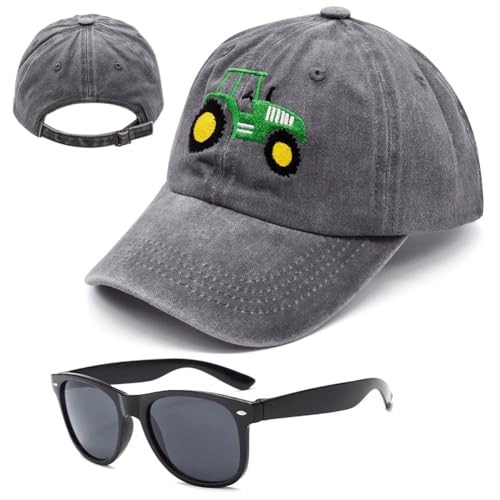 FCXVXCL Tractor Baseballkappe, 2pcs Bestickte Baseball Cap und Sonnenbrille Set Baseballmütze Sonnenschutz Kappe Sonnenhut Outdoor Sport Cap für Kinder 3-8 Jahre, Gray von FCXVXCL