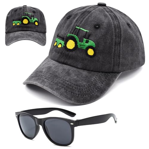 FCXVXCL Farm Tractor Baseballkappe, 2pcs Bestickte Baseball Cap und Sonnenbrille Set Baseballmütze Sonnenschutz Kappe Sonnenhut Outdoor Sport Cap für Kinder 3-8 Jahre,Black von FCXVXCL