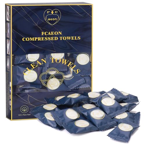 FCAEON Komprimiertes Handtuch Tablette 23x19cm Einzeln verpacktes Einweg-Mini-Münzhandtuch in Reisegröße Ausziehbare Reinigungstücher Tücher Tücher von FCaeon