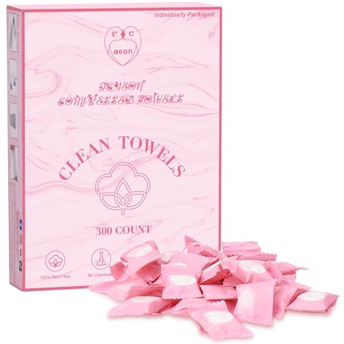 FCAEON Komprimiertes Handtuch Tablette 23x19cm 300 verpackt einzeln verpackt Einweg-Mini-Münzhandtuch in Reisegröße ausziehbare Reinigungstücher Tücher (lila) von FCaeon